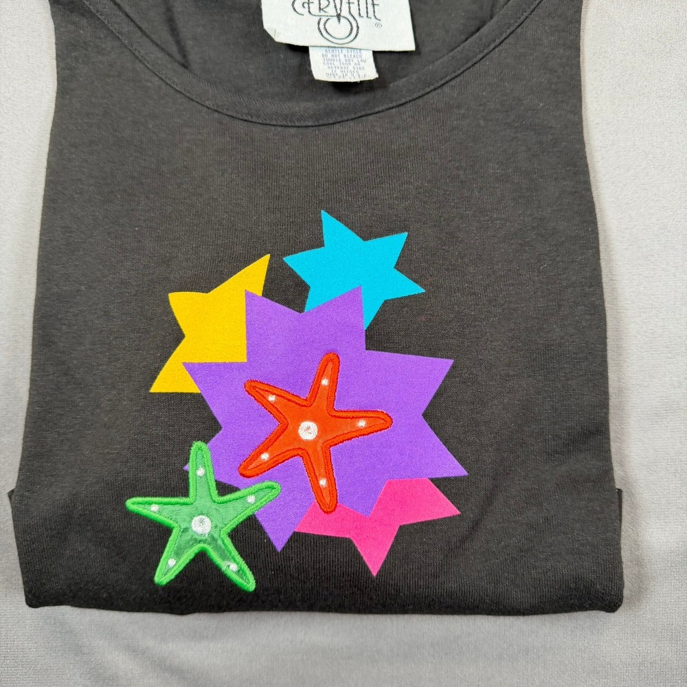 Cervelle Vintage Womens Large Black Starfish Star Graphic Tee Casual T-Shirt‎